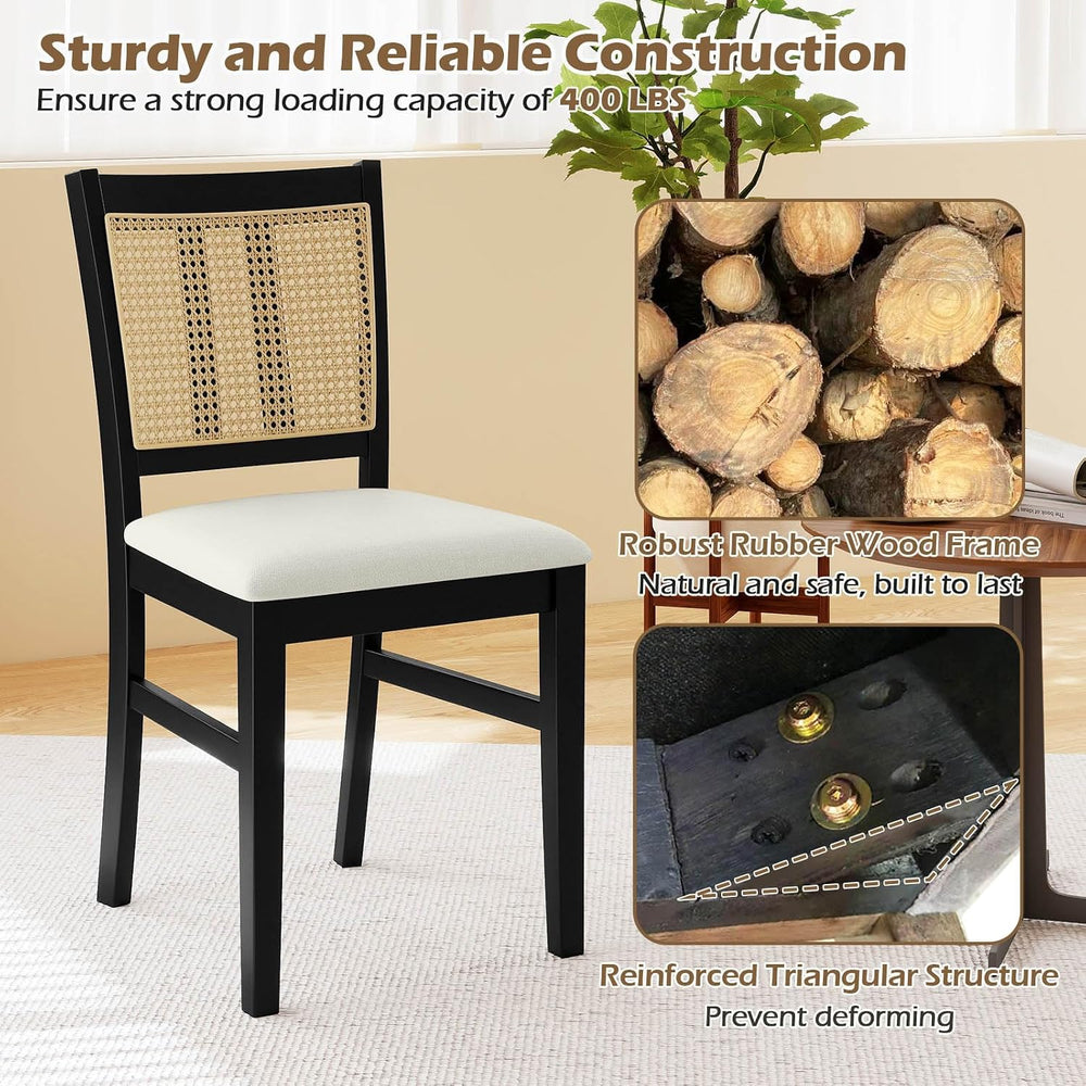 Giantex Rattan Dining Chairs Set of 2, Farmhouse Fabric Upholstered Kitchen C...