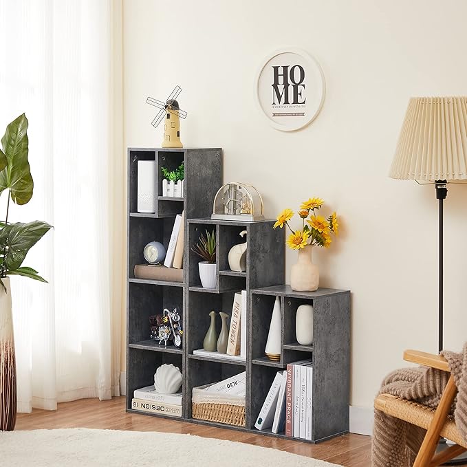 VECELO Small Bookshelf, 3 Cube Shelf, Fits Tallest Hardcovers, Horizontal Available, Modern Storage Organzier for Small Spaces, Modern Gray