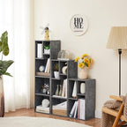 VECELO Small Bookshelf, 4 Cube Slim Bookcase, Fits Tallest Hardcovers, Horizontal Available, Modern Floor Standing Unit, Each Shelf Hold Up to 66 LBS, Modern Gray