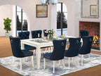 East West Furniture LGDA9-LWH-29 9 Piece Dining Table Set Includes a Rectangle Wooden Table with Butterfly Leaf and 8 Polyester Fabric Upholstered Chairs, 42x84 Inch, linen white