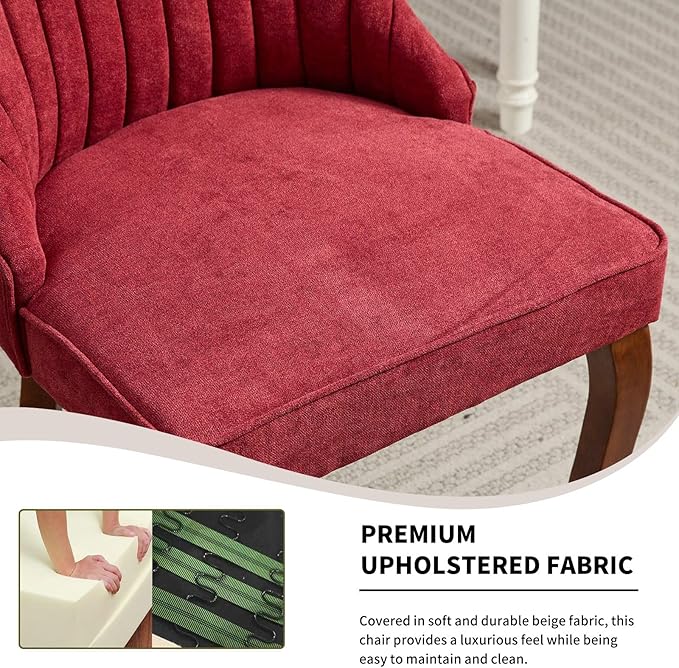 Modern Dining Chairs Set of 2, Mid Century Kitchen & Dining Room Chairs, Fabric Upholstered Kitchen Chairs with Wood Legs, Sillas de Comedor, Easy Assembly, Wine Red, 2 Pieces