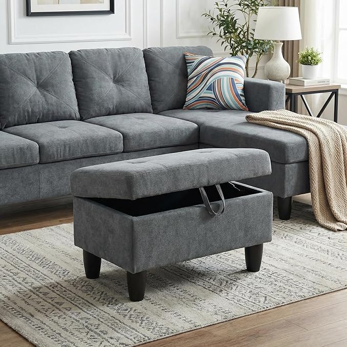 3-Piece L-Shaped Modular Leather Sofa – Convertible Sectional Couch with Movable Chaise & Storage Ottoman, Multi-Scene Use for Living Room, Apartment & Office, Dark Grey