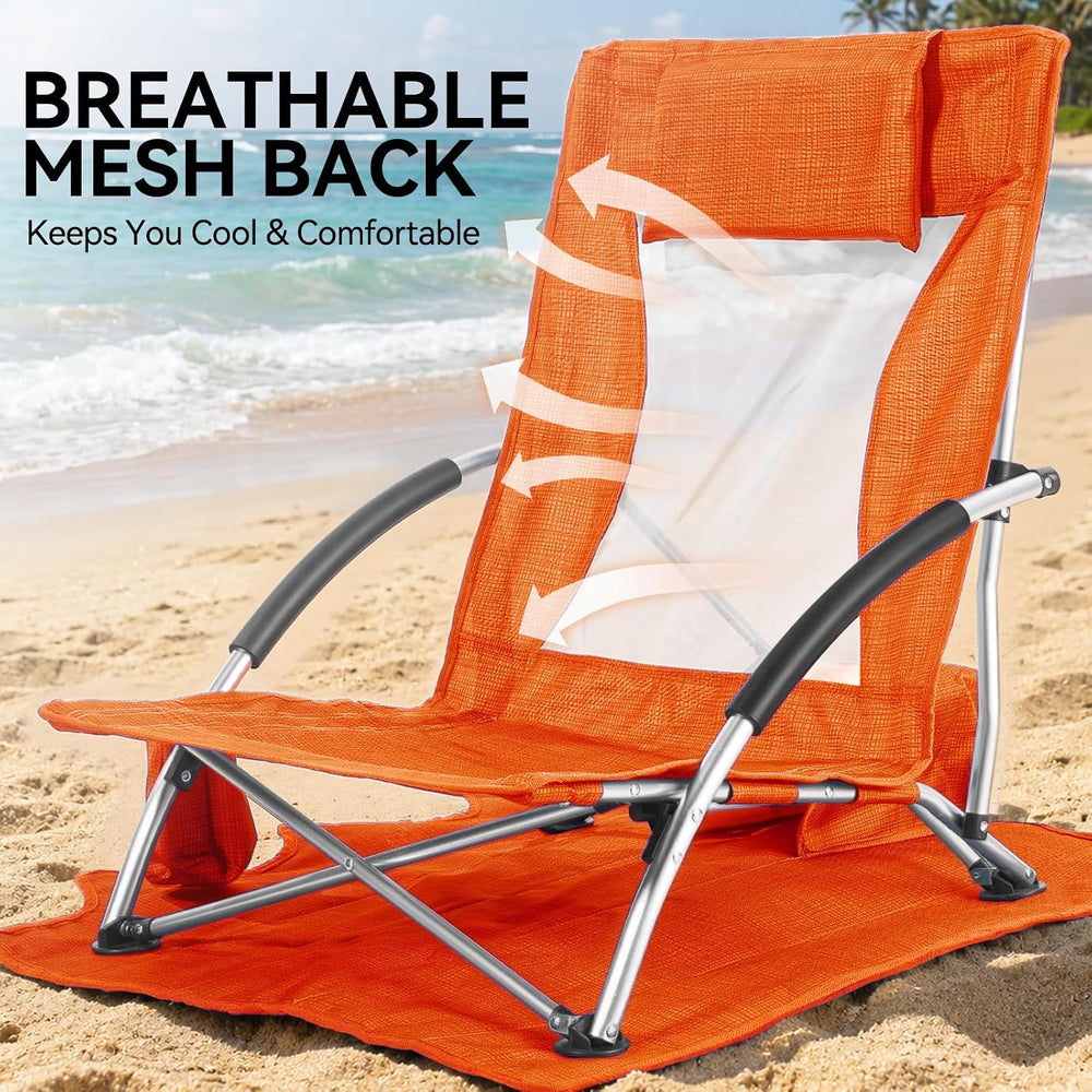 Huskfirm Low Beach Chairs 2 Pack, Aluminum Folding Beach Chair for Adults, Li...