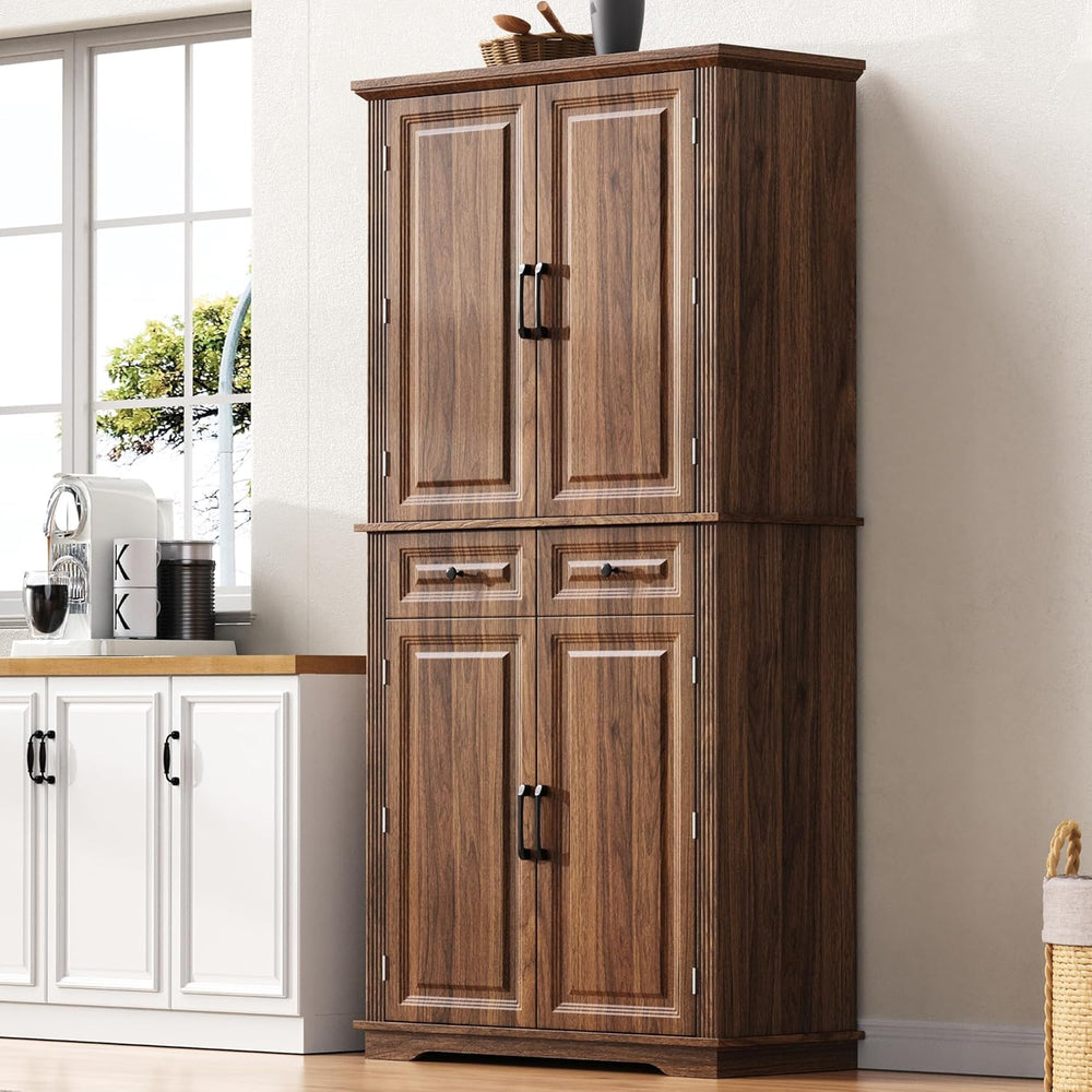 71" Tall Kitchen Pantry Cabinet with 3 Pull-Out Organizers, Farmhouse St...