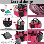 Large Cleaning Caddy Bags Pink with Sturdy Support Board, Cleaning Organizer with Detachable Dividers, Cleaning Supply Tote with Adjustable Shoulder Strap & Waist Belt for Cleaners Housekeepers