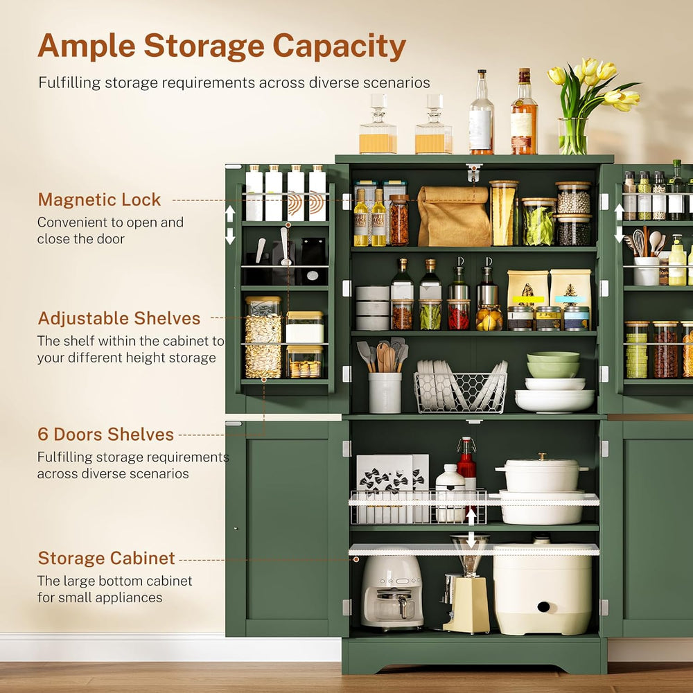 TEENFON 51" H Pantry Cabinet with 4 Doors, Kitchen Cabinet with 6 Door S...