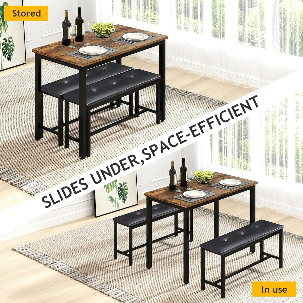 Rovibek Dining Room Table Bench Set for 4, Modern Space Saving Kitchen Table ...