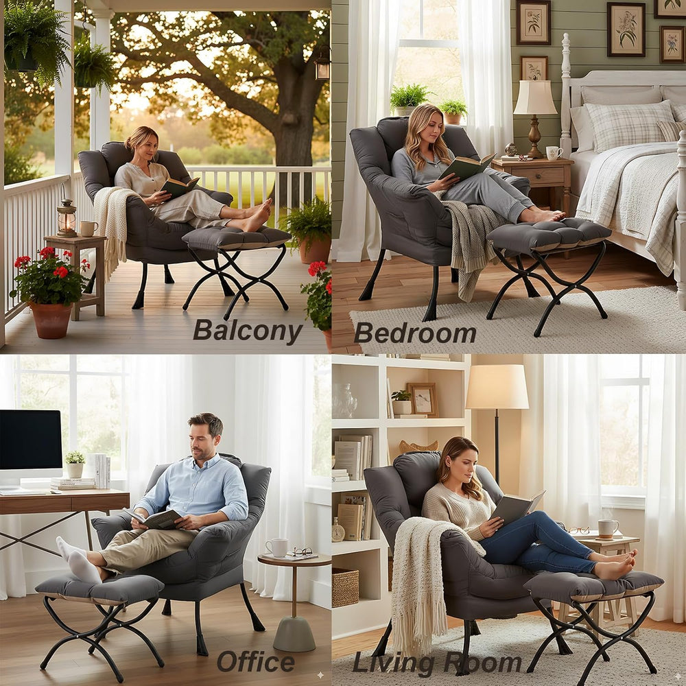 LITA Lazy Chair with Ottoman, Modern Accent Leisure Upholstered Lazy Sofa Arm...