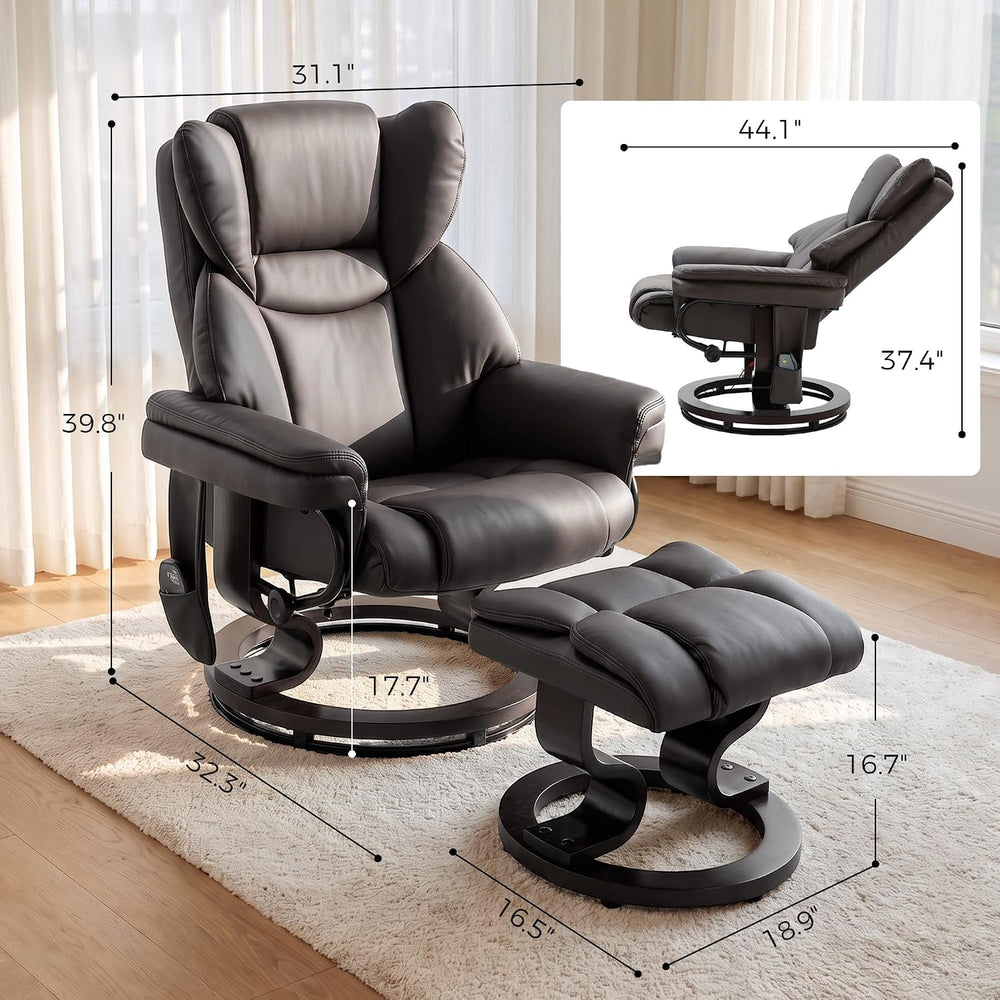 HOMCOM Massage Recliner Chair with Ottoman Footrest, 360° Swivel, Brown