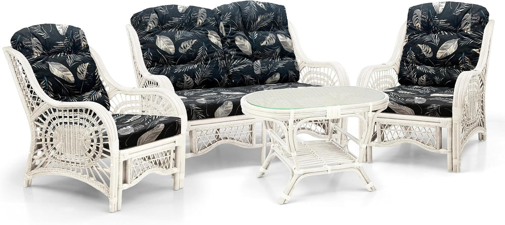 Malibu Lounge Loveseat Sofa Natural Rattan Wicker Handmade Design, White Colo...