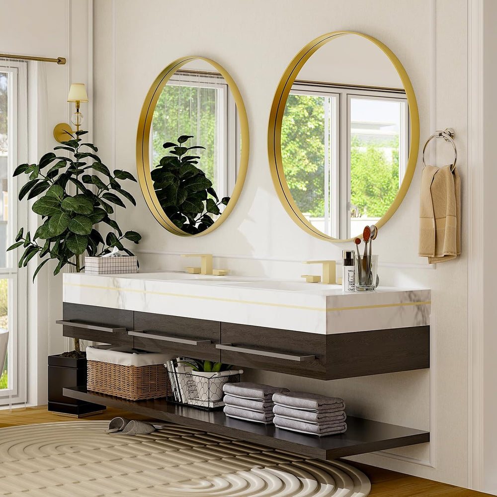 24 Inch Round Bathroom Mirror - Wall Mounted Circle Mirror with Metal Frame, ...