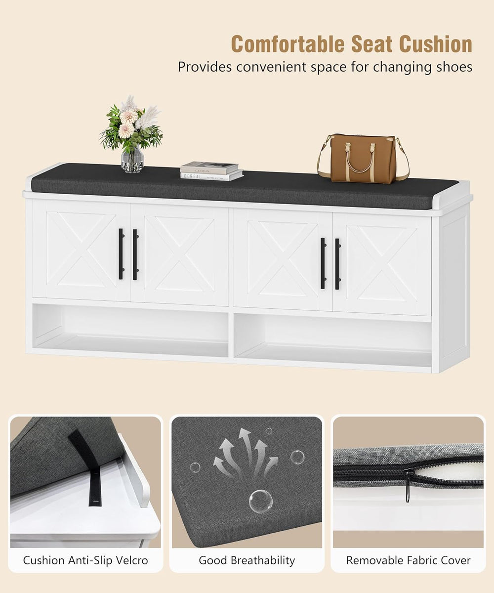 Farmhouse Storage Bench, Entryway Bench with Adjustable Shelves | 47.2" ...