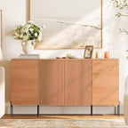 WAMPAT 61.6" TV Stand Cabinets for TVs up to 70 Inches, Entertainment Center with Storage Cabinets and 4 Doors, Mid Century Modern Media TV Console Table for Living Room Bedroom,Mocha