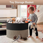 Goodpick 115L Extra Large Blanket Basket, Kids Toy Storage for Nusery Room | 23.5 x 23.5 x 15.8 In Woven Basket for Storage, Kids Toy Storage for Playroom, Laundry Basket for Towels, Black & Mix Jute