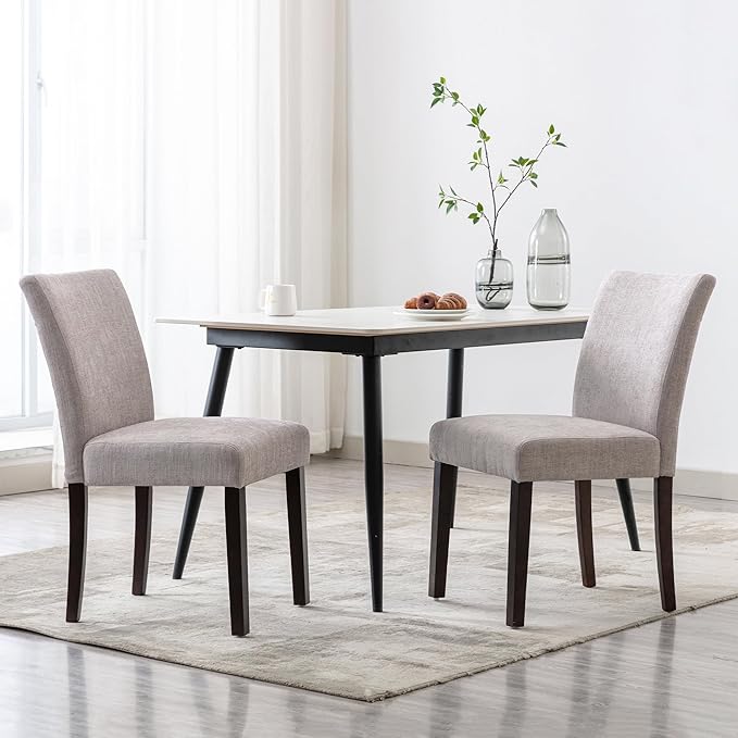 Watson & Whitely Upholstered Kitchen & Dining Room Chairs with Low Back, Performance Fabric Dining Chairs Set of 2, Modern Armless Dining Chairs with Solid Wood Legs, Gray