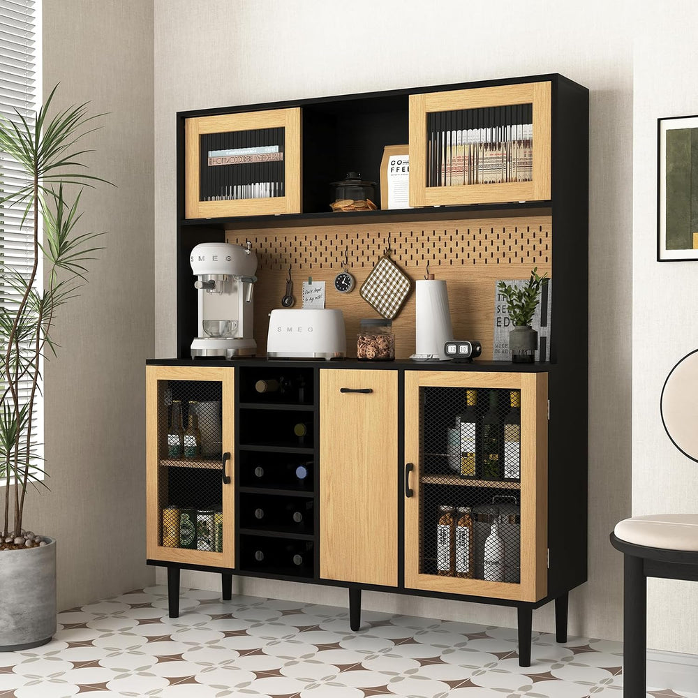 59" Freestanding Kitchen Sideboard, Buffet Sideboard with Wine Rack, Sto...