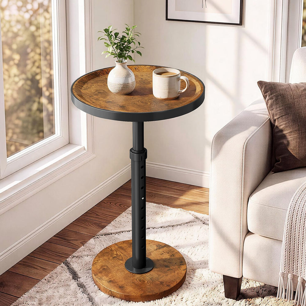 Adjustable Height Round Side Table, Small Drink Table for Small Spaces