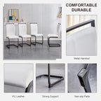 AZmac Modern Leather Dining Chairs Set of 4,Armless Kitchen Chairs,Dining Room Chair with Upholstered Padded Seat and Sturdy Chrome Legs for Dining Room,Kitchen (Set of 4, White-Black Leg)