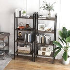 Giantex Ladder Shelf 4-Tier Industrial Bookshelf Storage Rack Shelves for Home and Office Use, Wooden Display Rack with Metal Frame (Gray)