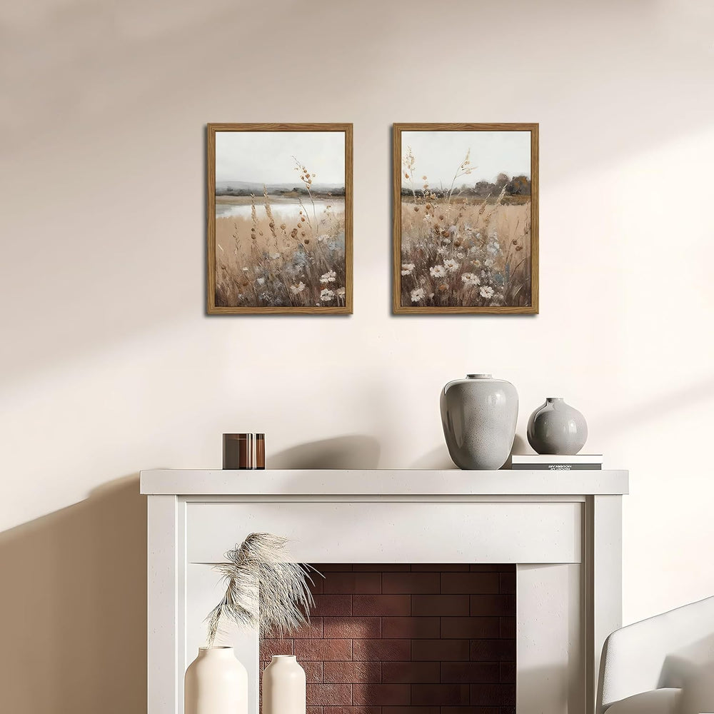 Framed Vintage Wildflower Wall Art Set of 2, Retro Country Floral Canvas Wall...