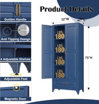 SteeLoong 75" Kitchen Pantry Cabinet with Drawer, Metal Storage Cabinets with Doors and 4 Adjustable Shelves,Blue Kitchen Cabinet with 2 Gold Handles,Food Cupboard for Livingroom,Pantry, Bathroom