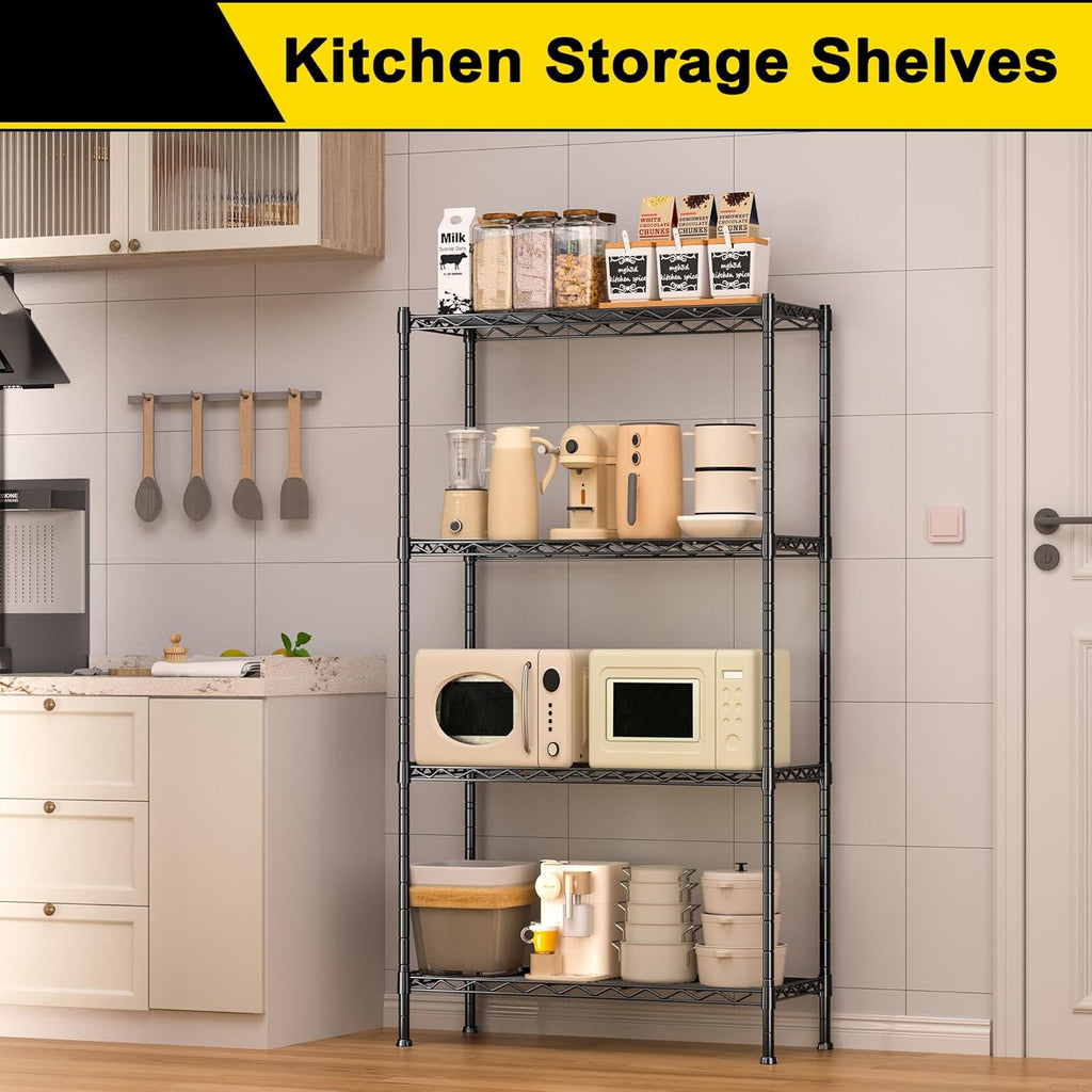 GIOTORENT 4-Wire Garage Shelving Storage Shelves, Metal Shelf Organizer 1400Lbs Capacity, Kitchen Storage Adjustable Shelf for Laundry Bathroom Pantry Closet, Black 36.2''L x 14''W x 53.4''H