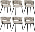 KCC Fabric Dining Chairs Set of 6, Modern Dining Chair with Metal Legs, Woven Upholstered Dining Chairs for Dining Room, Kitchen, Vanity, Living Room (Beige)