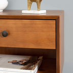 Walker Edison Mid Century Modern Wood Nightstand Side Table Bedroom Storage Drawer and Shelf Bedside End Table, 1 Drawer, Caramel
