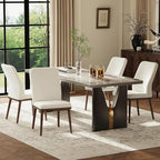 Stylish Dining Chairs Set of 4, Upholstered Parsons Dining Room Chair with Nailhead Trim, Kitchen Room Chair with Thick Cushions and Wood Legs, Modern Contemporary, Beige