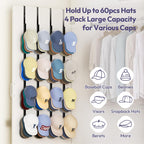 SWTYMIKI Over Door Hat Rack - 4 Packs Metal Hanging Hat Organizer with 16 Hooks Design, Baseball Cap Hanger Organizer Storage Holds up to 80 Caps for Door, Bedroom, Closet