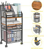Rolling File Cart with 2 Storage Drawers Multipurpose Book Letter Organizer Carts with Lockable Wheels Wood&Mesh Rolling File Organizer Space-Saving Cart for Office Supplies