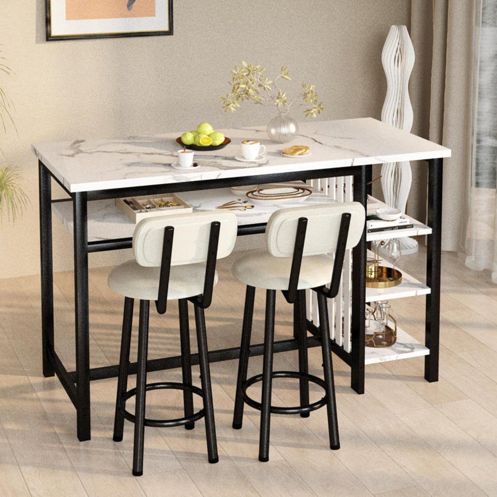 AWQM 3-Piece Bar Table and Chairs Set, Modern White Faux Marble Table with 2 ...