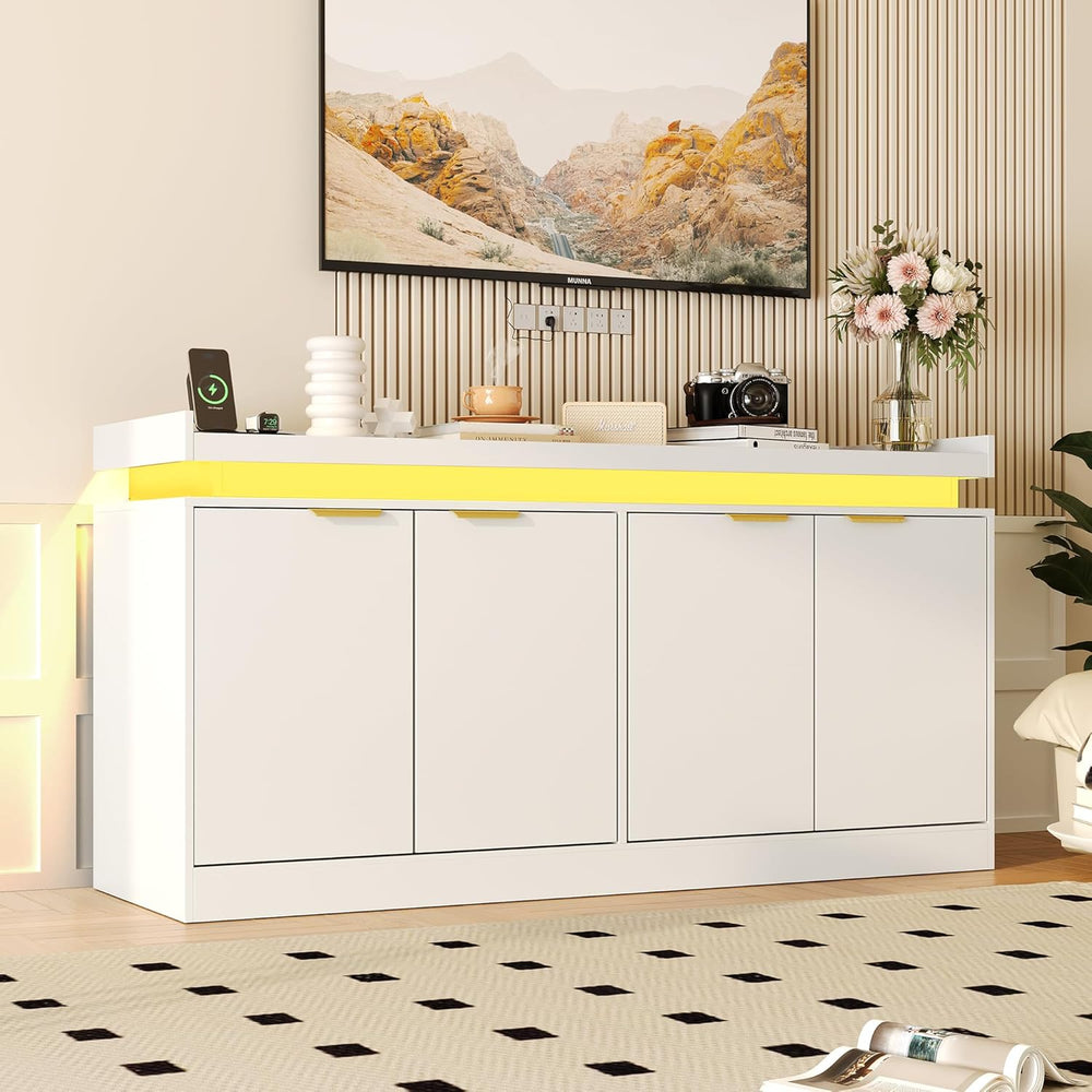 knoworld LED Sideboard Buffet Cabinet with Storage, 63'' Large Kitche...