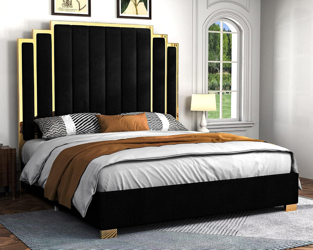 Albott California King Size Platform Bed Frame, 61.4" Velvet Upholstered...