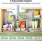 Under Sink Organizer, Stainless Steel 2 Packs 2 Tier Under Sink Organizers and Storage, Slide out Pull out Cabinet Shelf, Sliding Drawer for Kitchen Bathroom Pantry Cabinet Closet Organization Rack