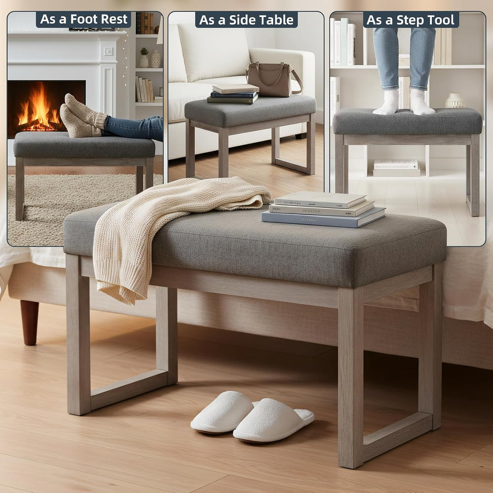 CangLong 27 Inch Wide Rectangle Ottoman Bench Grey Footstool, Linen Look Poly...