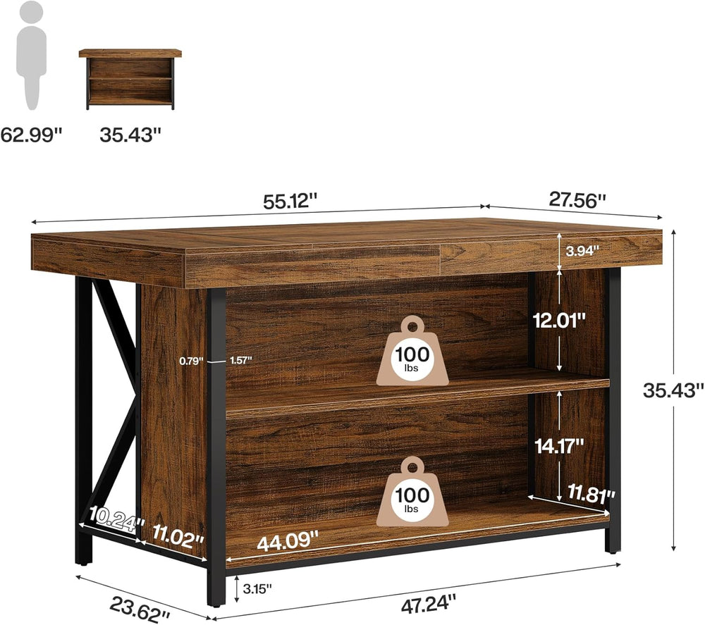 Tribesigns Large Kitchen Island with Storage, 55-Inch Wooden Stationary Islan...