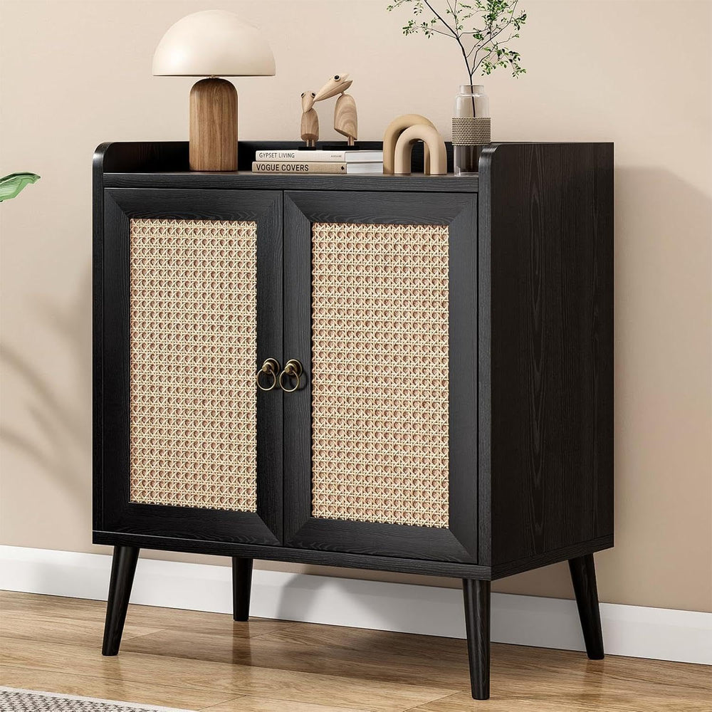 Sideboard Buffet Cabinet with Storage, Rustic Bar Liquor Cabinet with Boho Ra...
