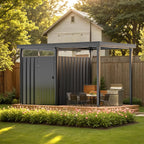 Patiowell 2-in-1 Outdoor Storage Shed, 7' x7' Galvanized Steel Metal Shed with 7' x 7' Porch Pergola Gazebo Outdoor Studio Open-Sided Firewood Shed for Backyard Patio Garden Lawn