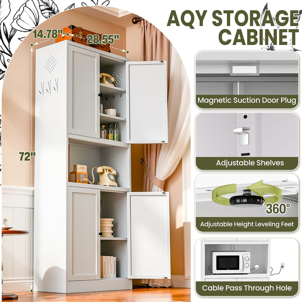 AQY Kitchen Pantry Cabinet,72" White Pantry Cabinet 3-Tier Adjustable Sh...