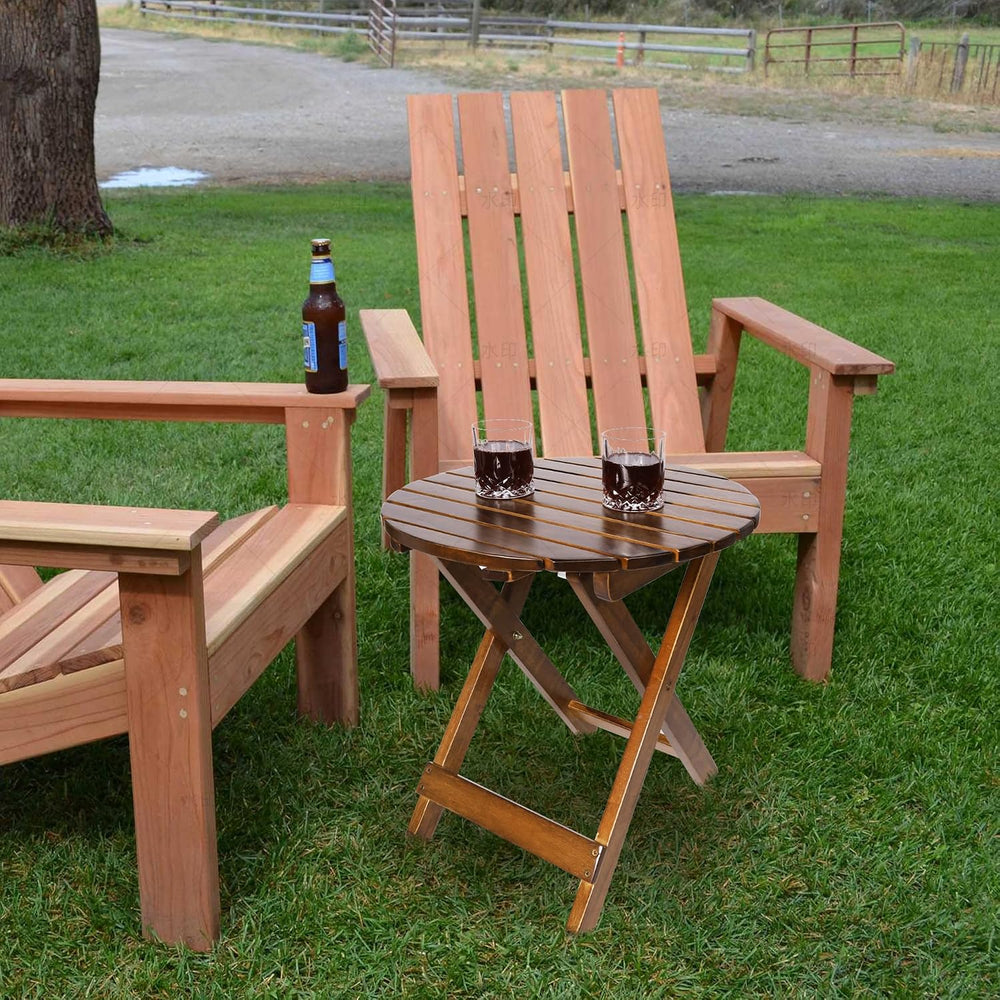 Outdoor Wooden Side Table, Folding Patio End Table, Small Round Furniture Tab...