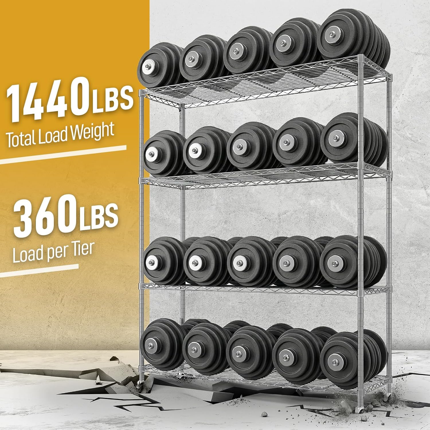 Karl home Silver 4-Tier Wire Storage Shelving with Wheels, 800LBS | Rolling Storage Unit Dimension 64.96"H X 46.06" W X 17.7" D, Multipurpose Organizer for Garage, Kitchen, Basement