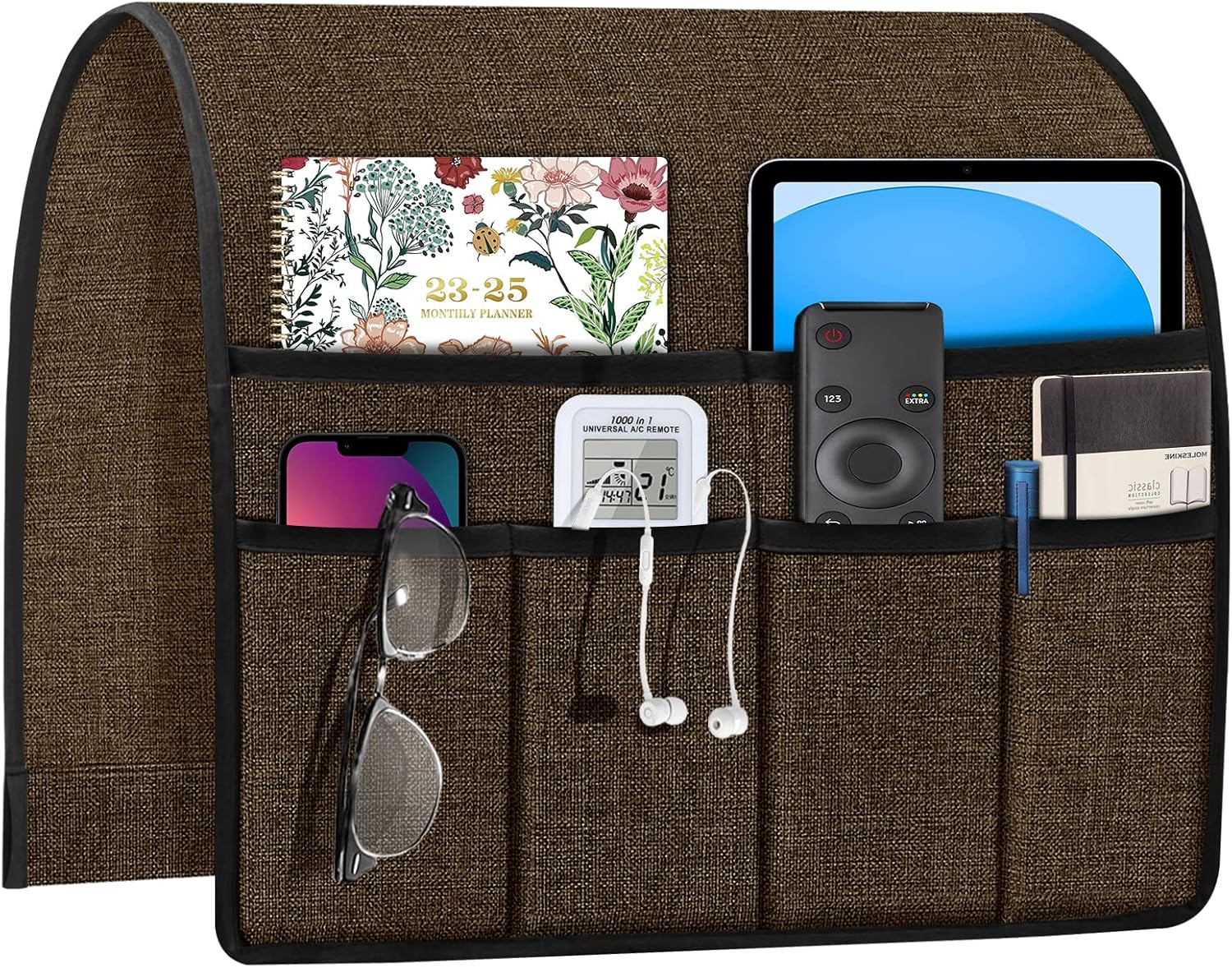 Joywell Armchair Caddy for Couch Remote Control Holder Recliner Armrest Organizer Non Slip Sofa Arm Chair Caddie with 6 Pocket Storage for Magazine, Tablet, Phone, iPad, Chocolate