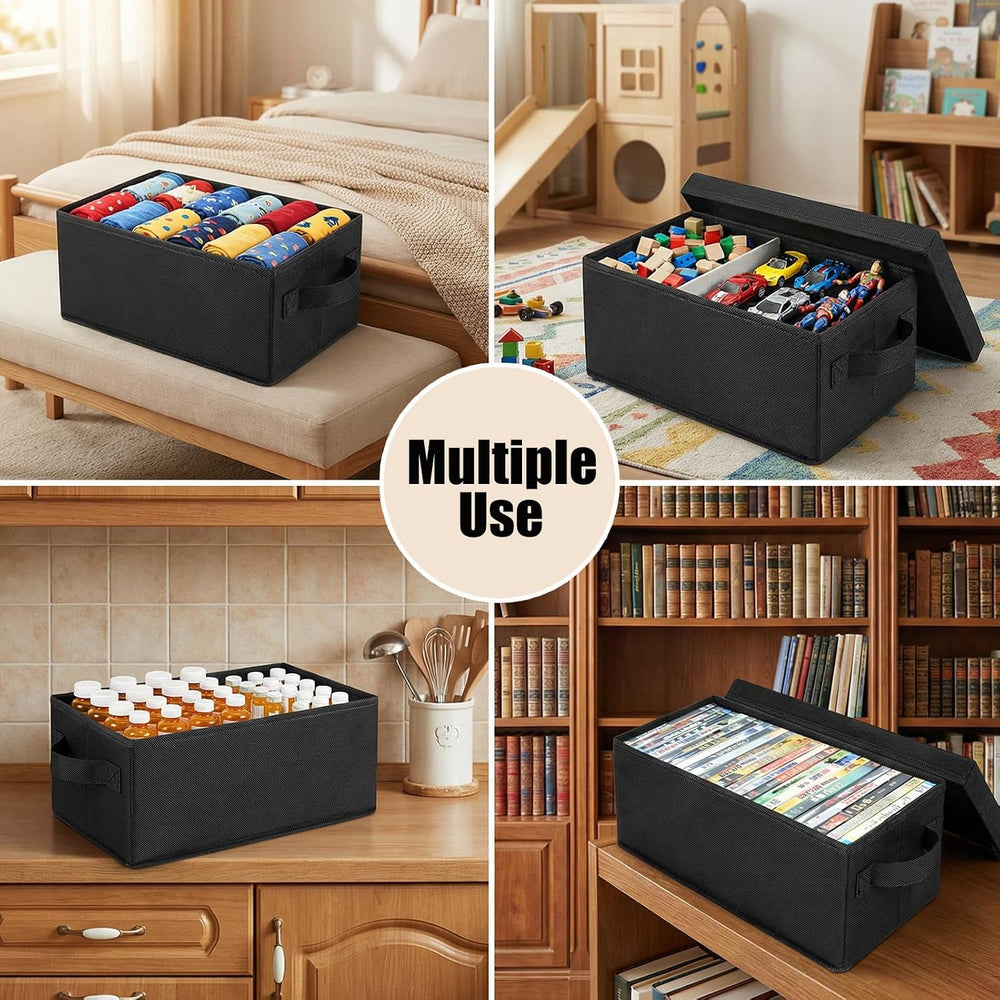 DVD Storage Boxes, 6P Larger DVD Storage Cases with Lid, Stackable Fabrics Me...
