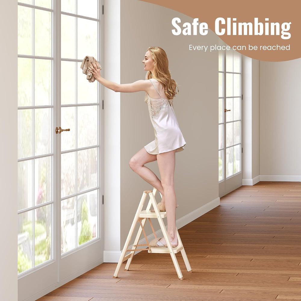 2 Step Ladder, Folding Step Stool with Anti Slip Widened Pedal