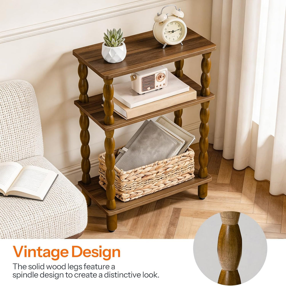 HOOBRO Narrow Side Table, Skinny End Table with Storage, Solid Wood Legs, 3-T...