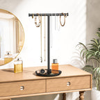 Necklace Organizer Stand with Storage Tray - 12.6" Tall T-Shaped Jewelry Holder Stand for Bracelets, Earrings, Rings | Stylish Home & Vanity Décor for Women, Black.