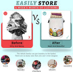 Happy Colorful Dogs Laundry Hamper With Handles Foldable Cute Animals Dog Oxford Cloth Tote Bag Funny Laundry Basket Clothes Toy Storage Bucket 18.9" x 16.5"For Bathroom/Laundry/Bedroom