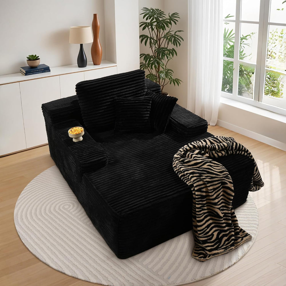 Weaxty Chaise Lounge Indoor, Upholstered Plush Sofa Bed with Throw Pillows an...