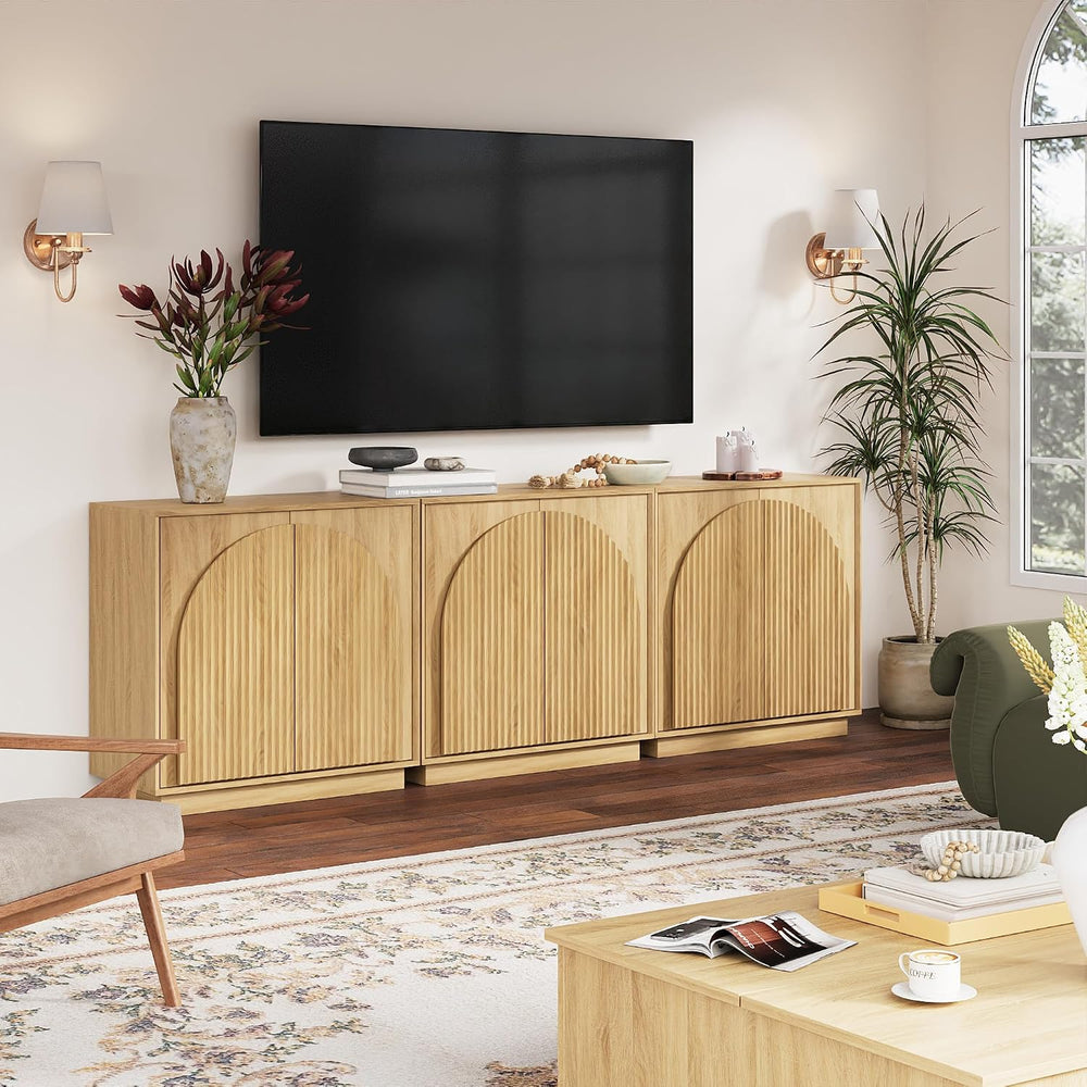 win2win 31.5" Small Buffet Cabinet with Storage, Arched Doors, Oak, 1PCS